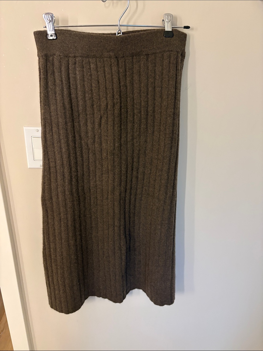Quince Brown Ribbed Knit Midi Skirt